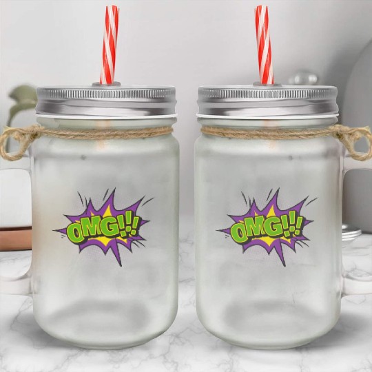 Comic Style OMG Expression Design Mason Jar Cups