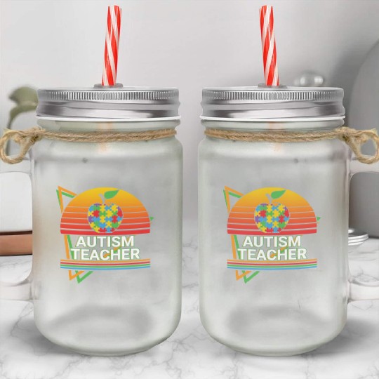 Autism Teacher Retro Mason Jar Cups