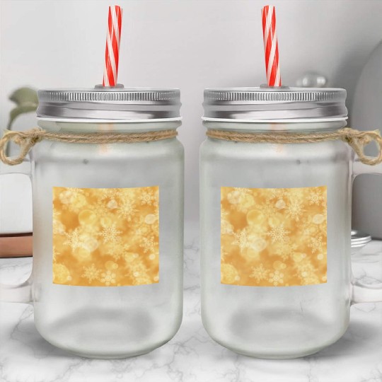 Orange White Snowflakes Pattern Mason Jar Cups