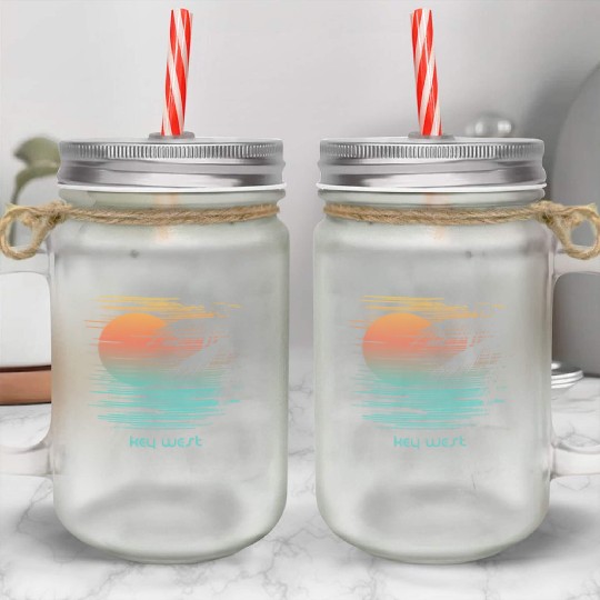 Artistic Key West Florida Palm Tree Vacation Mason Jar Cups