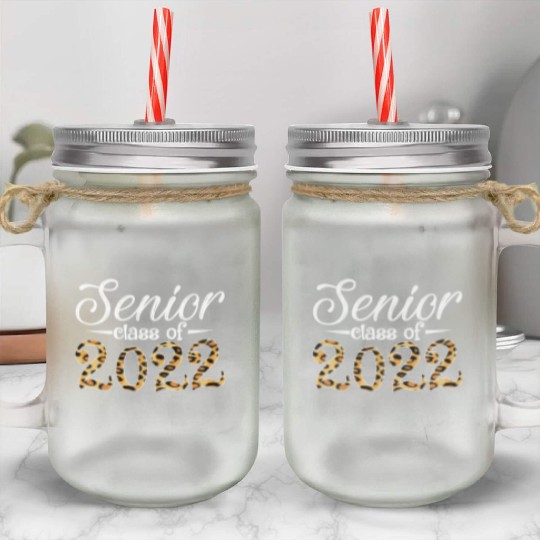 Senior Class Of 2022 Leopard Print Mason Jar Cups