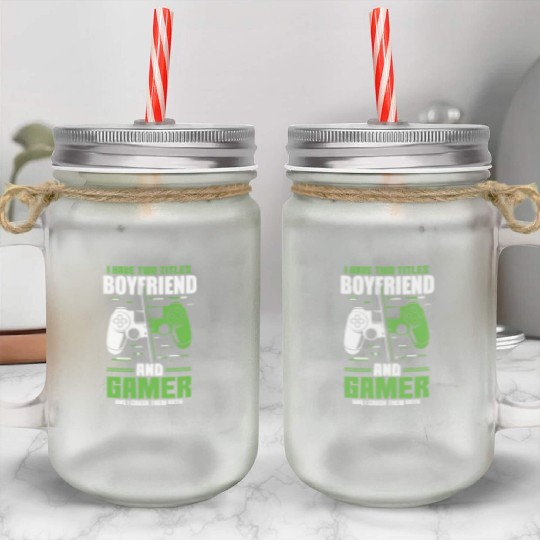 Two Titles Boyfriend Gamer Video Game Lover Gaming Mason Jar Cups