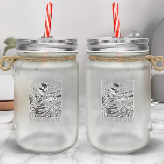 Skeleton Bones Tarot Card Occult Devil Gothic Mason Jar Cups