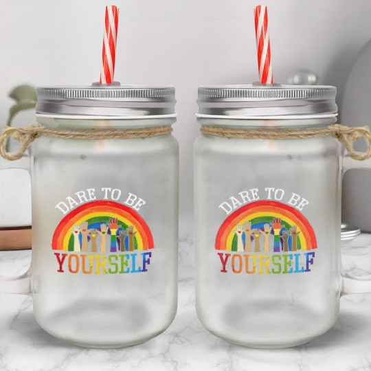Dare To Be Yourself Rainbow LGBT Lesbian Gay Pride Mason Jar Cups