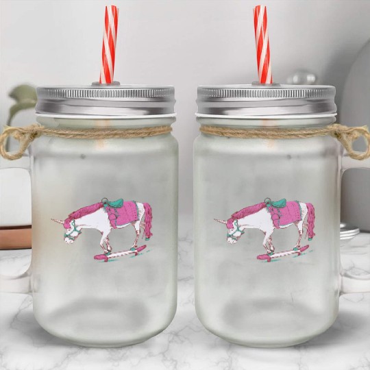 Unicorn on a Skateboard Mason Jar Cups