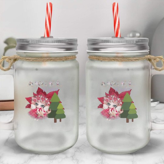Winter Angel Christmas Tree Poinsettia Mason Jar Cups