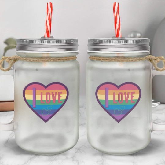 colorful heart rainbow unisex love for everyone Mason Jar Cups
