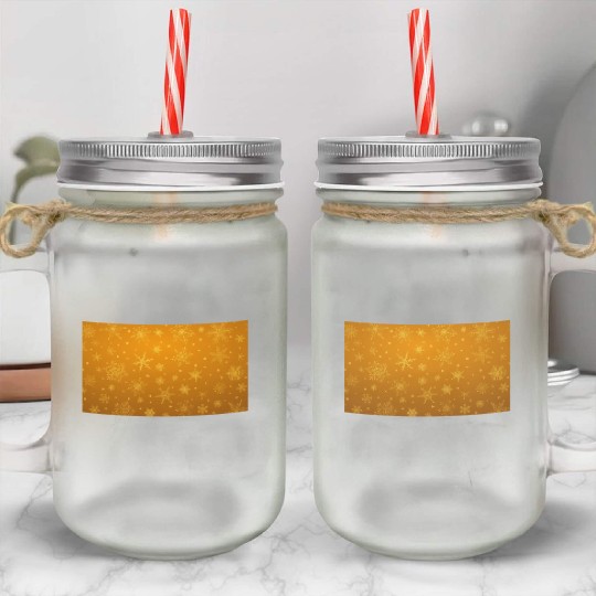 Orange Snowflakes Christmas Pattern Mason Jar Cups