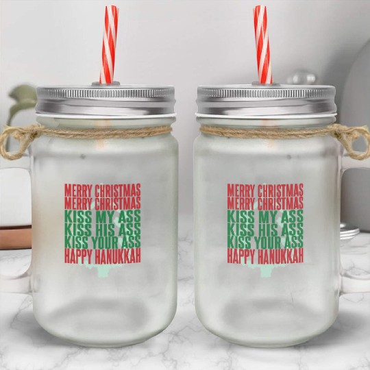 Merry Christmas Kiss My Ass Funny Hanukkah Tree Mason Jar Cups