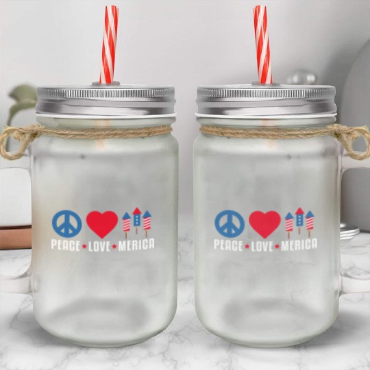 Peace Love Merica US Flag Independence Mason Jar Cups