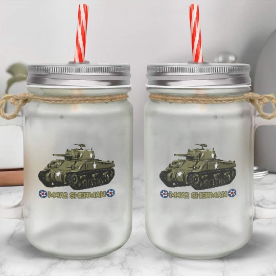 World War 2 American Tank M4A2 Sherman Mason Jar Cups