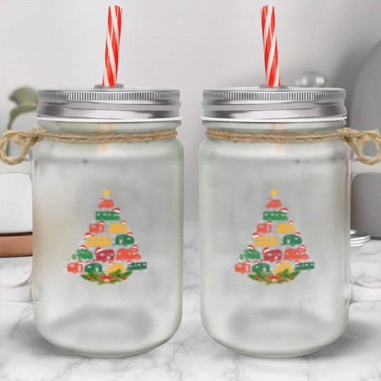 Family Matching Christmas Pajama Camper Xmas Tree Mason Jar Cups