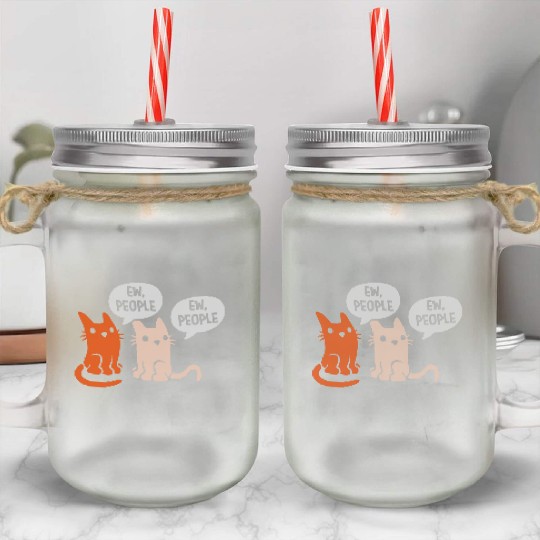 comic cats ew people Mason Jar Cups