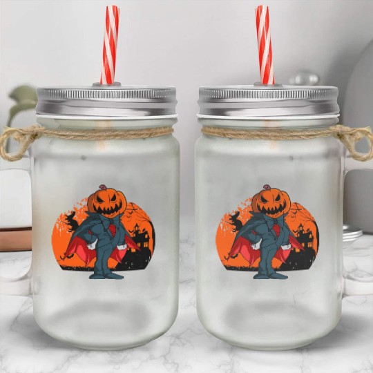Vampire Pumpkin Head Jack O' Lantern Halloween Mason Jar Cups
