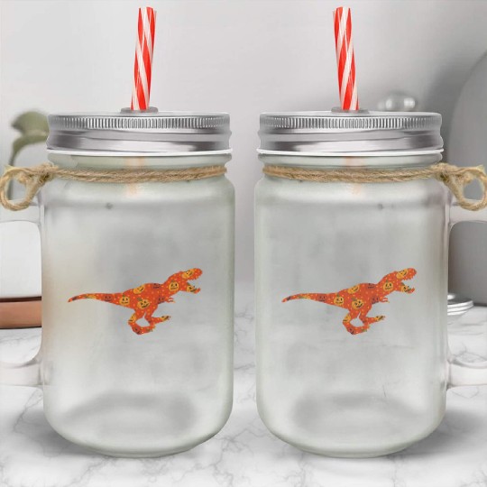 Dinosaur Pumpkin Head Jack O' Lantern Halloween Mason Jar Cups