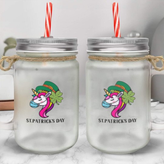 Toddler Girls St Patricks Day Rainbow Unicorn Face Mason Jar Cups