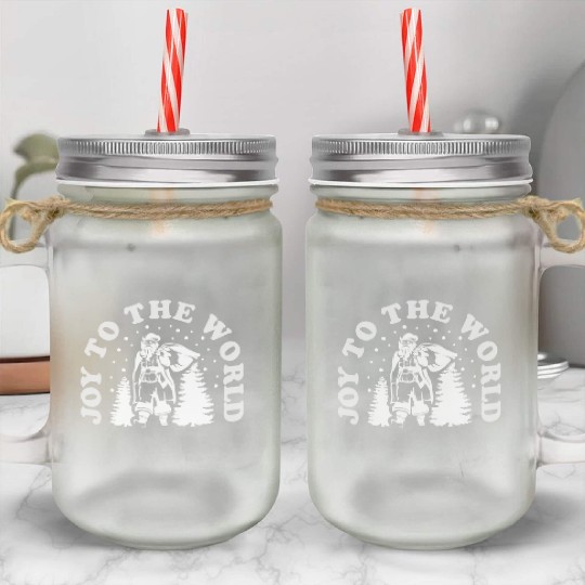 Joy To The World Merry Christmas Holiday Xmas Mason Jar Cups