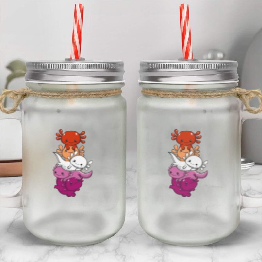 Subtle Lesbian Pride Flag Kawaii Axolotl LGBTQ Mason Jar Cups