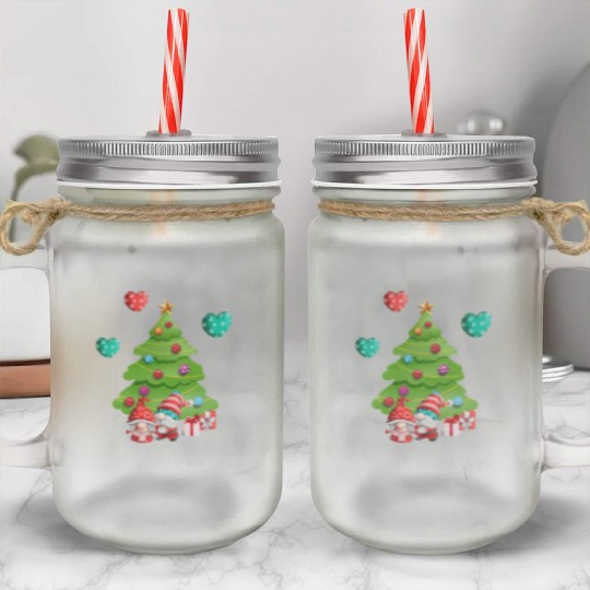 christmas is love, gnomes, christmas tree, love Mason Jar Cups