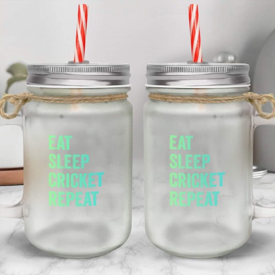 Eat sleep cricket repeat | Cricket Lover Mason Jar Cups