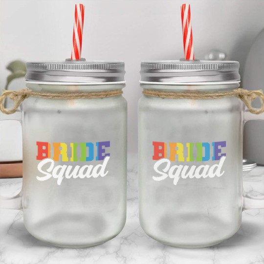 Bride Squad Lgbt Couple Wedding Gay Pride Bridal Mason Jar Cups