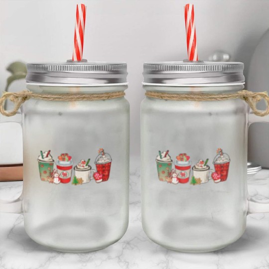 Merry Christmas Coffee Snowman Latte Peppermint Mason Jar Cups