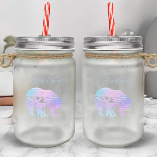 Winter stories Bear Trees Pastel Rainbow Mason Jar Cups