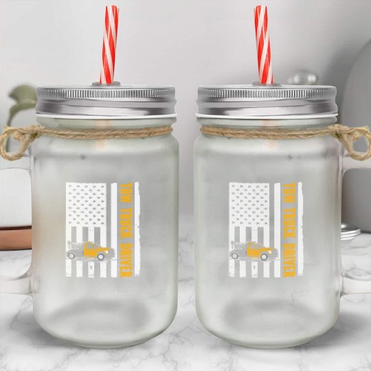 US Flag Tow Truck Driver Mason Jar Cups