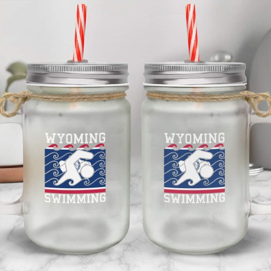 Wyoming Flag Swimming Team Swim Swimmer US State Mason Jar Cups
