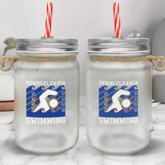 Pennsylvania Flag Swimming Team Swim Swimmer US St Mason Jar Cups
