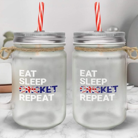 Eat Sleep Cricket Repeat AUS Flag Sports Gift Mason Jar Cups