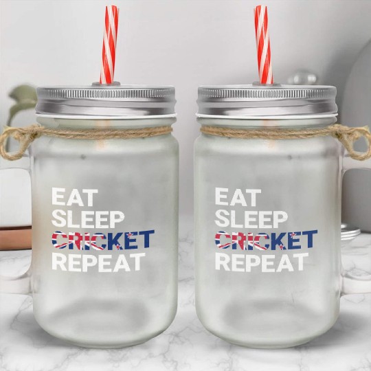 Eat Sleep Cricket Repeat NZ Flag Sports Gift Mason Jar Cups