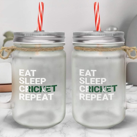 Eat Sleep Cricket Repeat PK Flag Sports Gift Mason Jar Cups
