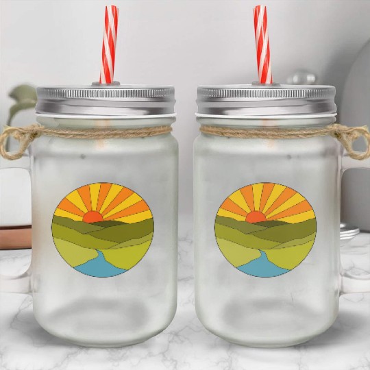 Sunrise geometrical Mason Jar Cups