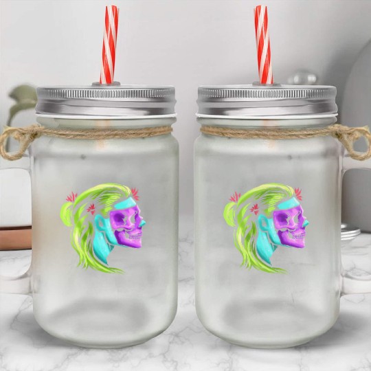 Female Skull Reaper Mask Day Of The Dead Mason Jar Cups