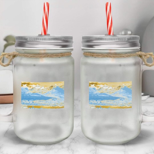 Golden Blue Mountain Lake Mason Jar Cups