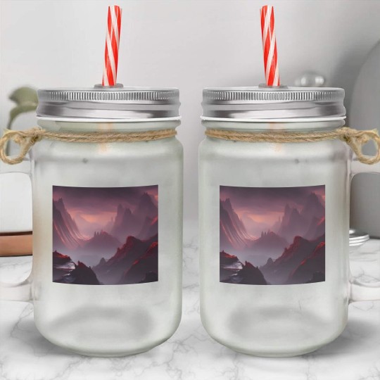 Lonely Red Mountains on an Alien Planet Abstract Mason Jar Cups