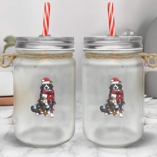 Bernese Mountain Christmas Light Funny Dog Lover Mason Jar Cups