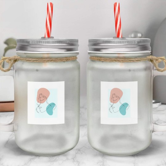 beige minimalist woman line art Mason Jar Cups