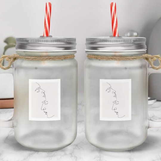 Couple Kiss line art Art Print Mason Jar Cups