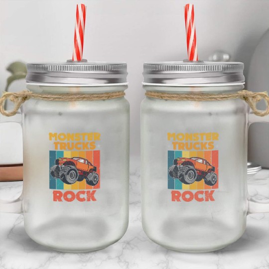 Awesome Monster Trucks Rock Tricks Stunts Wheelies Mason Jar Cups