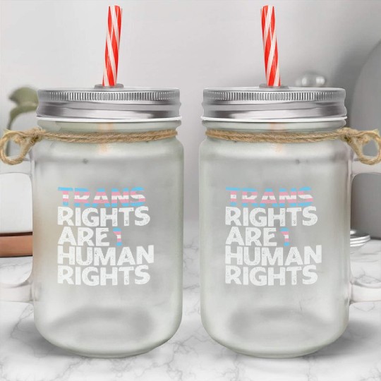 LBGT Flag Gay Pride Trans rights are human rights Mason Jar Cups