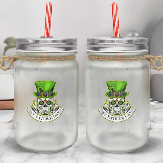 Sugar Skull | St Patrick Day | Lucky Charm Irish Mason Jar Cups