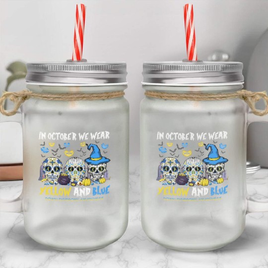 Sugar Skull | In October We Wear Yellow And Blue Mason Jar Cups