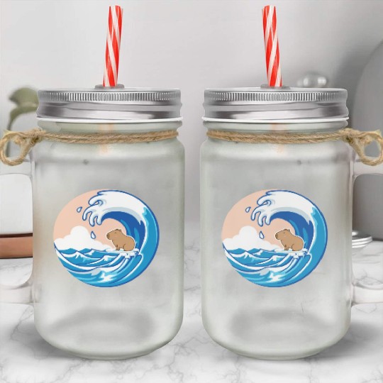 Wave Capybara Surfing Rodent Funny Animal Lover Mason Jar Cups