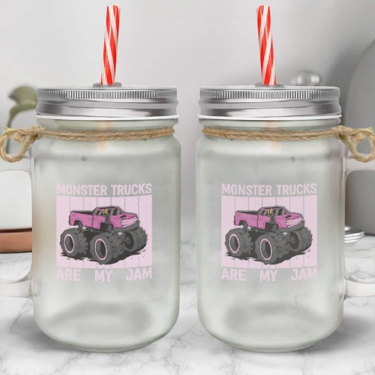 Monster Trucks Are My Jam Vintage Retro Mason Jar Cups