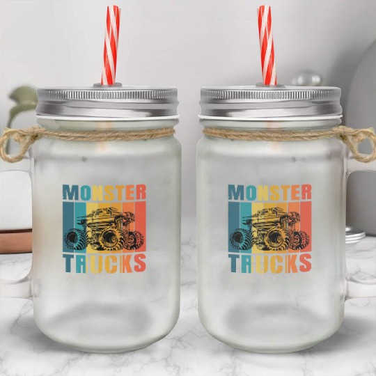 Monster Trucks Are My Jam Vintage Retro Mason Jar Cups