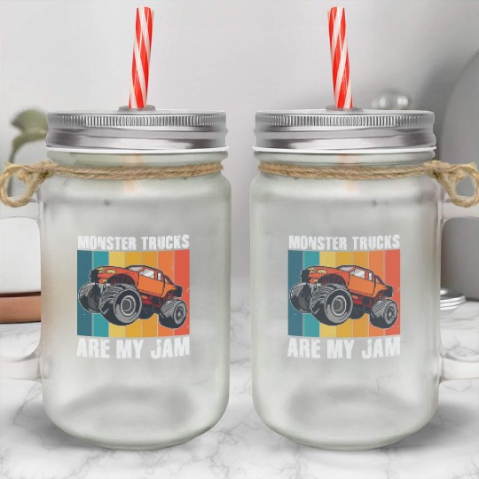 Monster Trucks Are My Jam Vintage Retro Mason Jar Cups