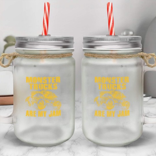 Monster Trucks Are My Jam Vintage Retro Mason Jar Cups