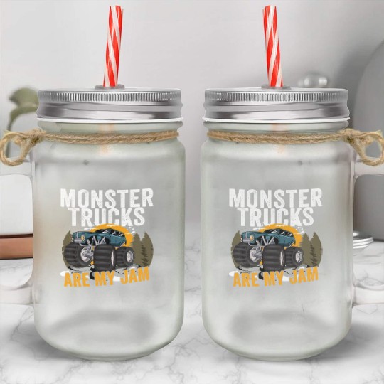 Monster Trucks Are My Jam Vintage Retro Mason Jar Cups